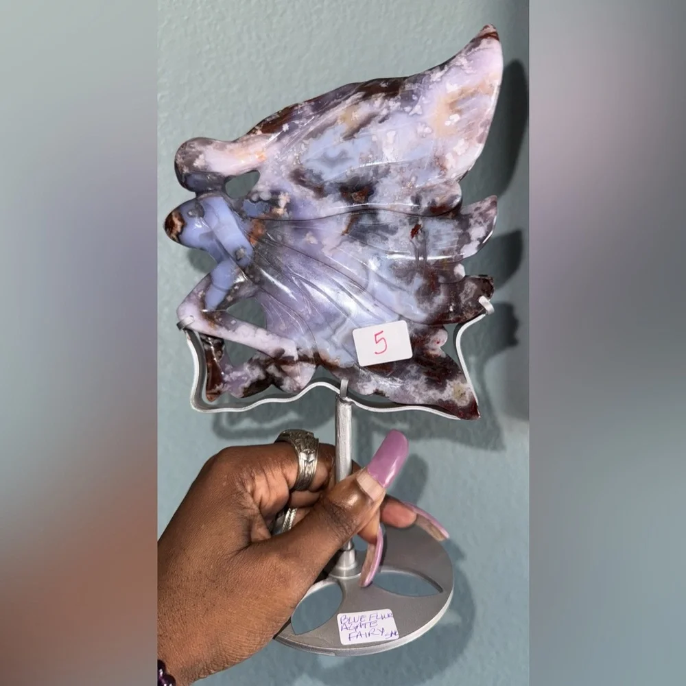 Blue Flower Agate Fairy and Custom Stand - BLUEFLWRAGTFRY-001 - Picture 4 of 14